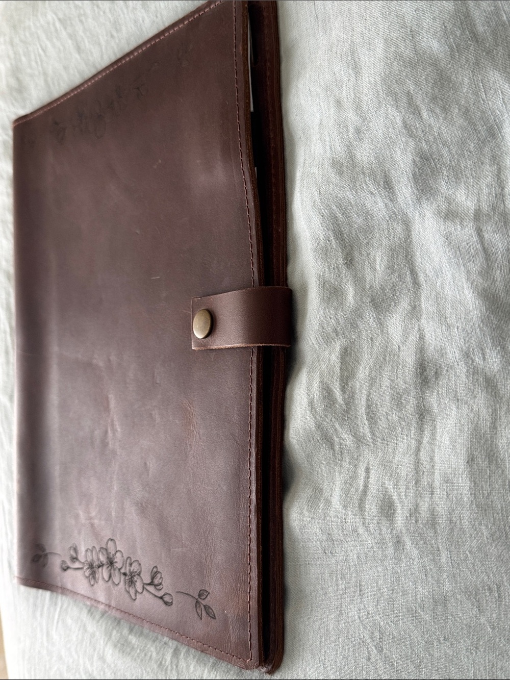 Premium Genuine Leather Notebook Planner Folio Engraved Sakura Cover Etsy